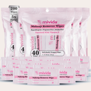 mivida Hypoallergenic Makeup Remover Wipes with Vitamin E, Individually Wrapped (40 x 5, 200 Count)