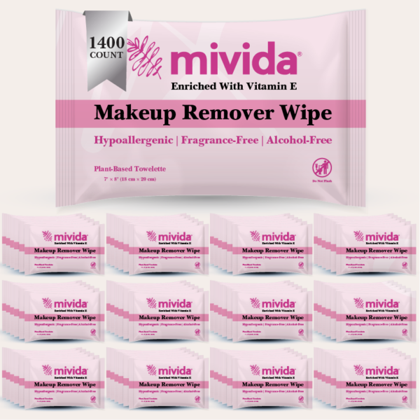 mivida Hypoallergenic Makeup Remover Wipes with Vitamin E, Individually Wrapped (1400 Count)