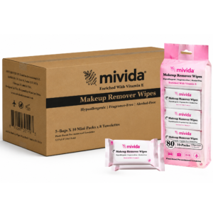 mivida Hypoallergenic Mini Makeup Remover Wipes with Vitamin E, (50PacksX8 wipes)