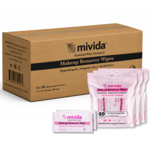mivida Hypoallergenic Makeup Remover Wipes with Vitamin E, Individually Wrapped (40 x 5, 200 Count)