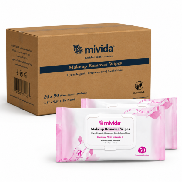 mivida Hypoallergenic Makeup Remover Wipes with Vitamin E, 50 count pack
