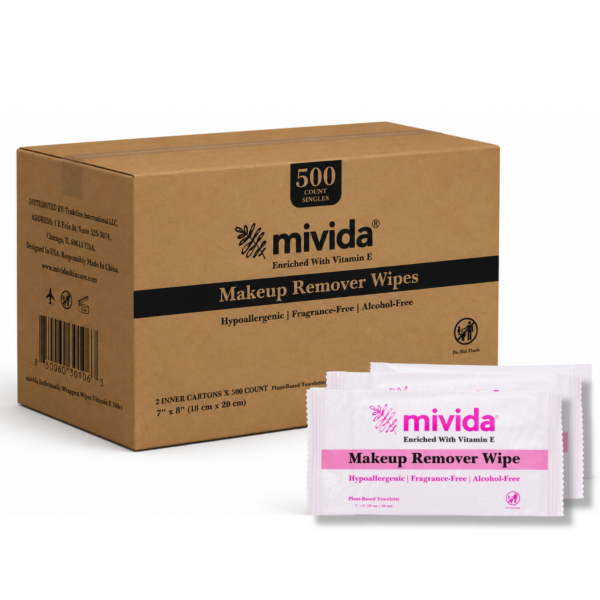 mivida Hypoallergenic Makeup Remover Wipes with Vitamin E, Individually Wrapped 500 count