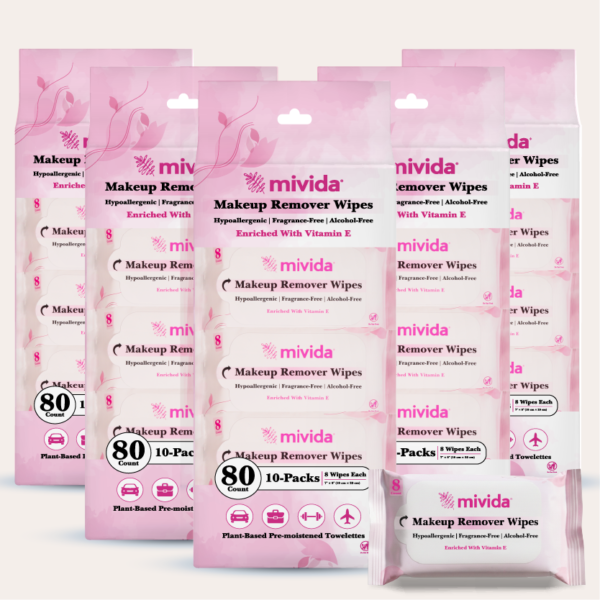 mivida Hypoallergenic Mini Makeup Remover Wipes with Vitamin E, (50PacksX8 wipes)