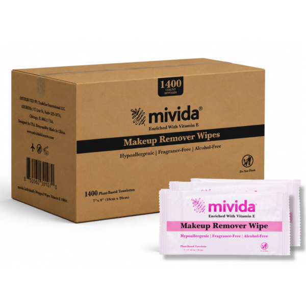 mivida Hypoallergenic Makeup Remover Wipes with Vitamin E, Individually Wrapped (1400 Count)