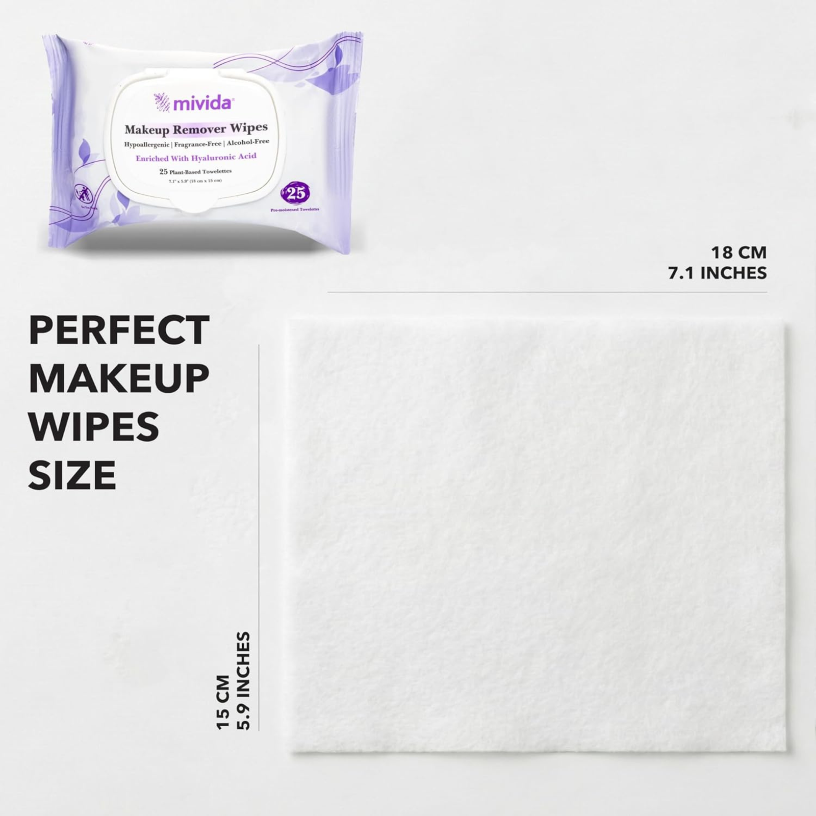 mivida Hypoallergenic Makeup Remover Wipes with Hyaluronic acid, Bulk 25 Counts pack - Image 8